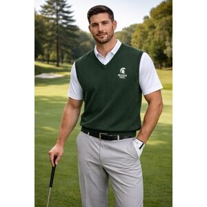Vantage Michigan State Spartans Green Sweater Vest Men's Medium Golf Classic